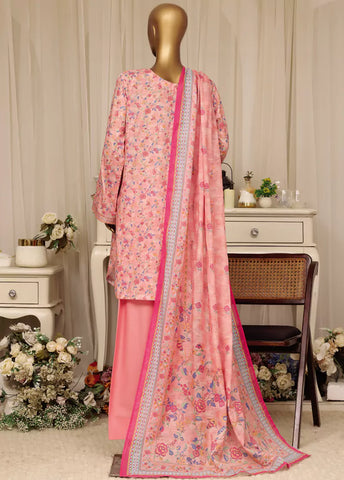 3 Piece Printed Stitched Flamingo Pink Color Lawn Shirt with Farshi Shalwar & Dupatta