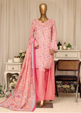 3 Piece Printed Stitched Flamingo Pink Color Lawn Shirt with Farshi Shalwar & Dupatta