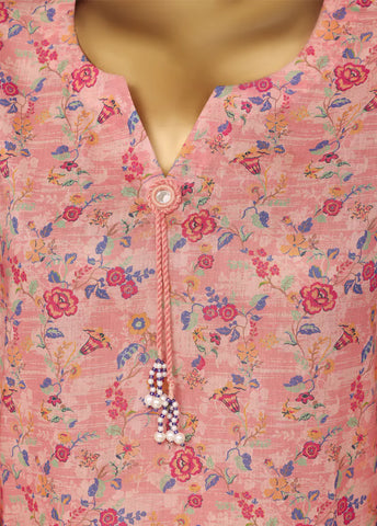 3 Piece Printed Stitched Flamingo Pink Color Lawn Shirt with Farshi Shalwar & Dupatta