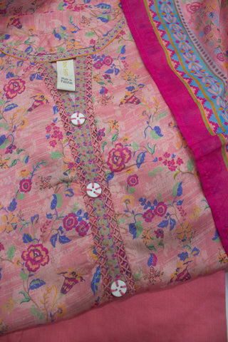 3 Piece Printed Stitched Pink Color Lawn Shirt with Trouser & Dupatta
