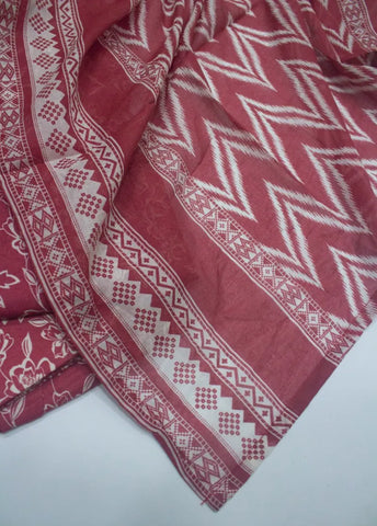 3 Piece Printed Stitched Watermelon Red Color Lawn Shirt with Farshi Shalwar & Dupatta