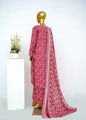 3 Piece Printed Stitched Red Color Lawn Shirt with Trouser & Dupatta