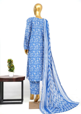 3 Piece Printed Stitched Blue Color Lawn Shirt with Trouser & Dupatta