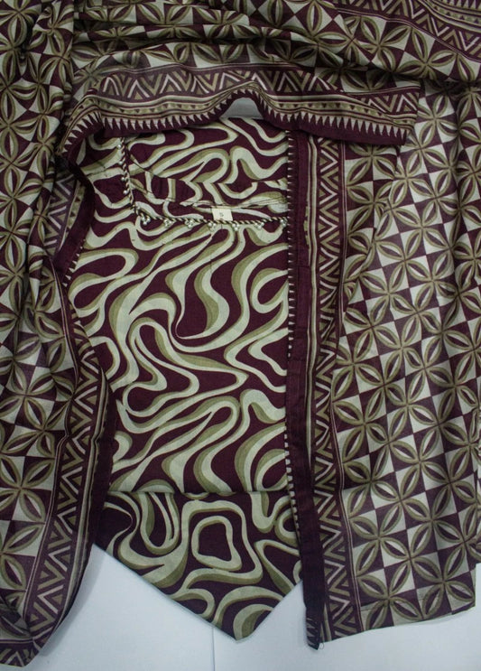 3 Piece Printed Stitched MultiColor Lawn Shirt with Trouser & Dupatta