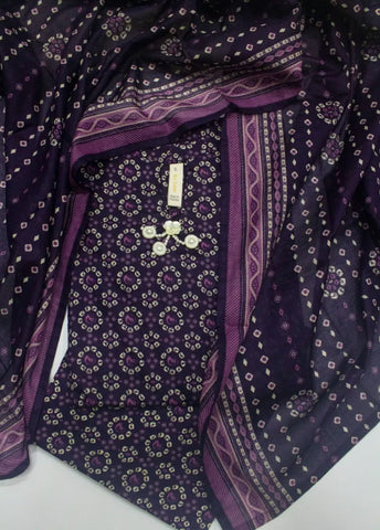 3 Piece Printed Stitched Purple Color Lawn Shirt with Trouser & Dupatta