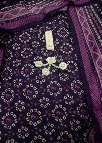 3 Piece Printed Stitched Purple Color Lawn Shirt with Trouser & Dupatta