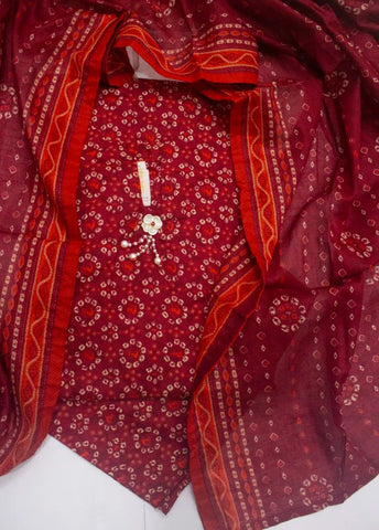 3 Piece Printed Stitched Red Color Lawn Shirt with Trouser & Dupatta
