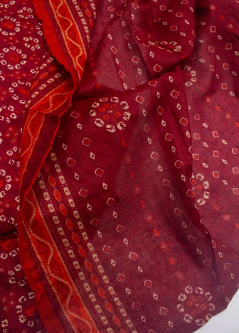 3 Piece Printed Stitched Red Color Lawn Shirt with Trouser & Dupatta