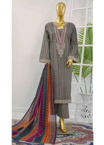 3 Piece Embroidred Stitched MultiColor Cotton Suit with Trouser & Dupatta