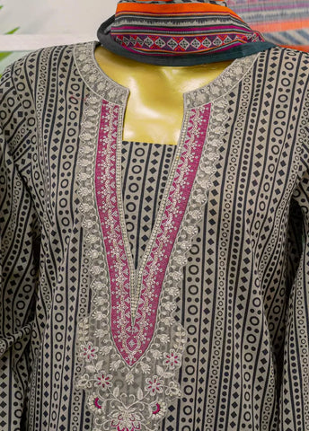 3 Piece Embroidred Stitched MultiColor Cotton Suit with Trouser & Dupatta