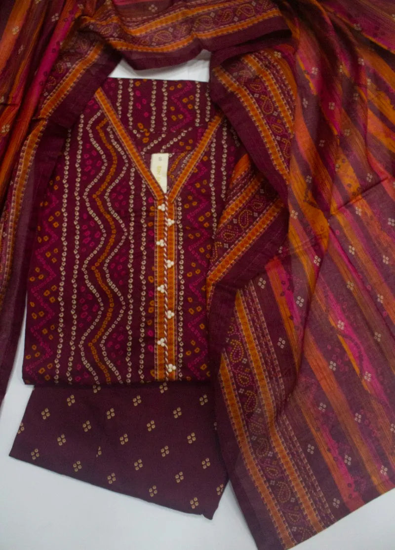 3 Piece Printed Stitched MultiColor Lawn Shirt with Trouser & Dupatta