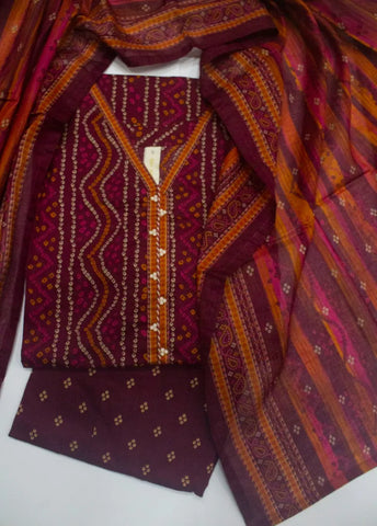 3 Piece Printed Stitched MultiColor Lawn Shirt with Trouser & Dupatta