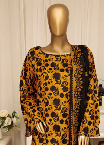 3 Piece Printed Stitched Orange Color Lawn Shirt with Farshi Shalwar & Dupatta