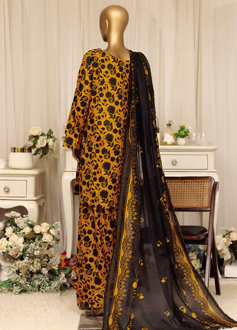 3 Piece Printed Stitched Orange Color Lawn Shirt with Farshi Shalwar & Dupatta