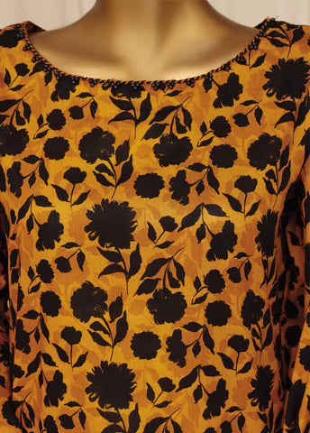 3 Piece Printed Stitched Orange Color Lawn Shirt with Farshi Shalwar & Dupatta