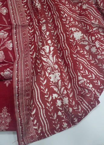 3 Piece Printed Stitched Red Color Lawn Shirt with Trouser & Dupatta