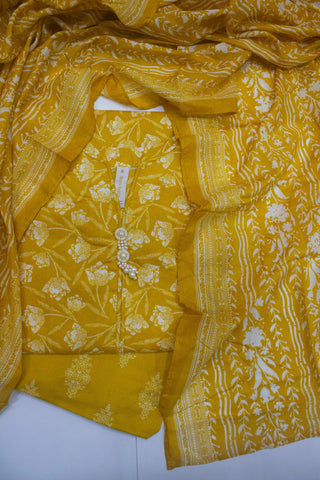 3 Piece Printed Stitched Yellow Color Lawn Shirt with Trouser & Dupatta