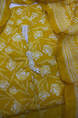 3 Piece Printed Stitched Yellow Color Lawn Shirt with Trouser & Dupatta
