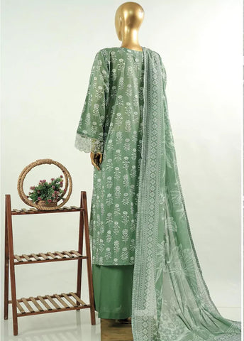 3 Piece Embroidred Stitched Mint Green Color Cotton Suit with Trouser & Dupatta