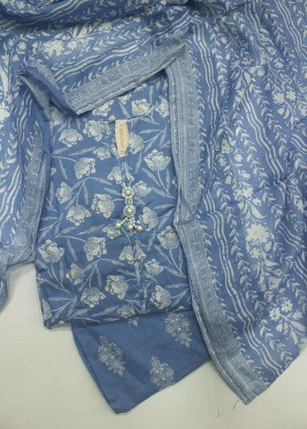 3 Piece Printed Stitched Blue Color Lawn Shirt with Trouser & Dupatta