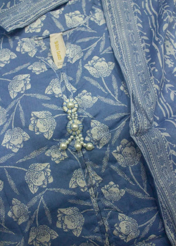3 Piece Printed Stitched Blue Color Lawn Shirt with Trouser & Dupatta