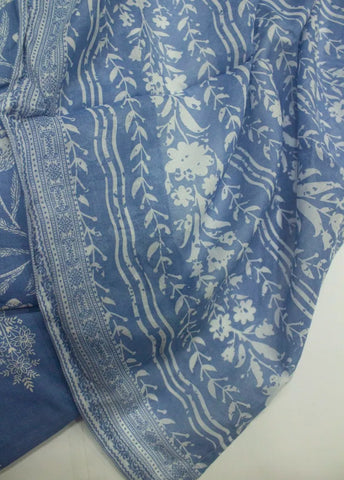 3 Piece Printed Stitched Blue Color Lawn Shirt with Trouser & Dupatta