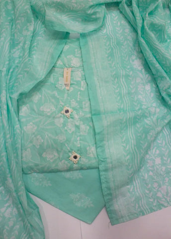 3 Piece Printed Stitched Turquoise Color Lawn Shirt with Trouser & Dupatta