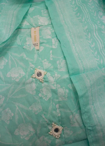 3 Piece Printed Stitched Turquoise Color Lawn Shirt with Trouser & Dupatta