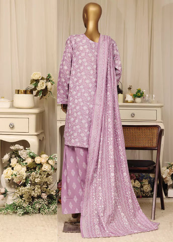 3 Piece Printed Stitched Lilac Color Lawn Shirt with Farshi Shalwar & Dupatta
