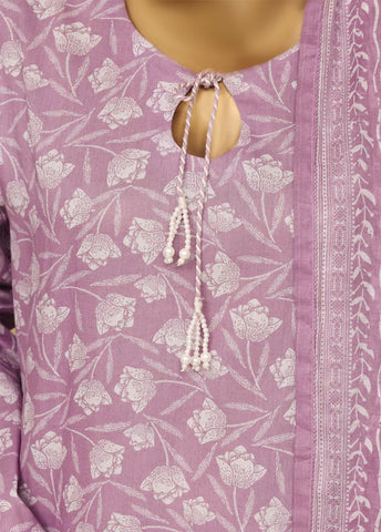 3 Piece Printed Stitched Lilac Color Lawn Shirt with Farshi Shalwar & Dupatta