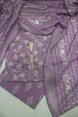 3 Piece Printed Stitched Lilac Color Lawn Shirt with Trouser & Dupatta