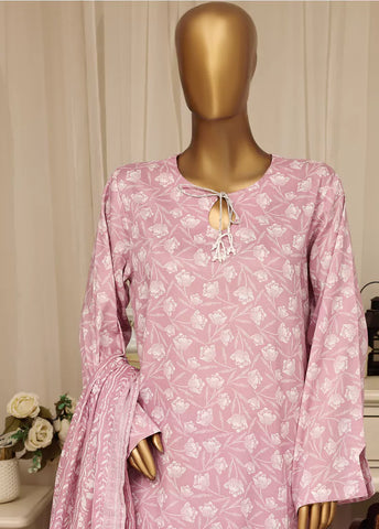 3 Piece Printed Stitched Lilac Color Lawn Shirt with Farshi Shalwar & Dupatta