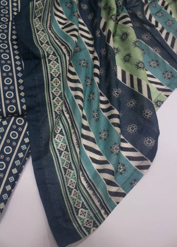 3 Piece Printed Stitched Blue & White Color Lawn Shirt with Trouser & Dupatta