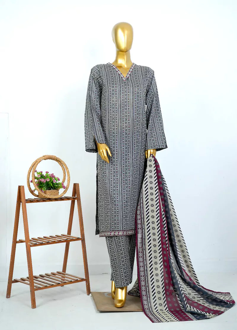 3 Piece Printed Stitched MultiColor Lawn Shirt with Trouser & Dupatta