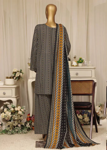 3 Piece Printed Stitched Black Color Lawn Shirt with Farshi Shalwar & Dupatta