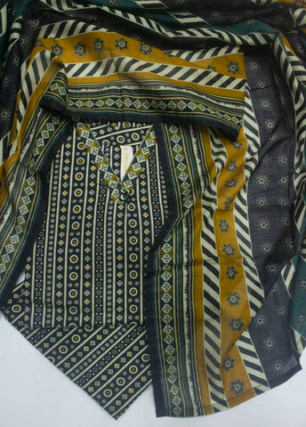 3 Piece Printed Stitched MultiColor Lawn Shirt with Farshi Shalwar & Dupatta