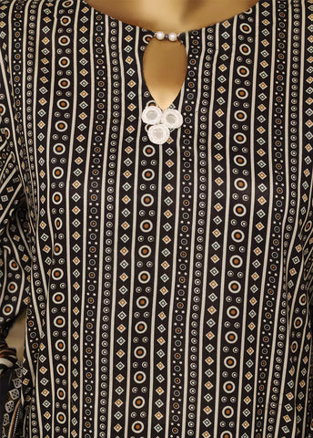 3 Piece Printed Stitched Black Color Lawn Shirt with Farshi Shalwar & Dupatta
