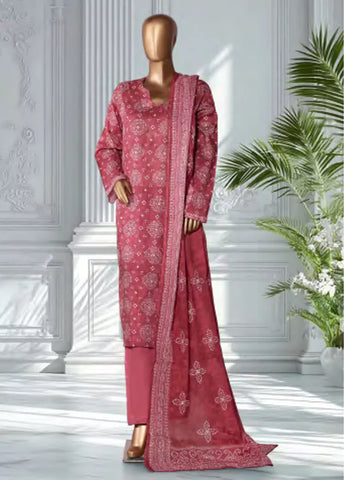 3 Piece Printed Coral Pink Color Lawn Shirt with Trouser & Dupatta