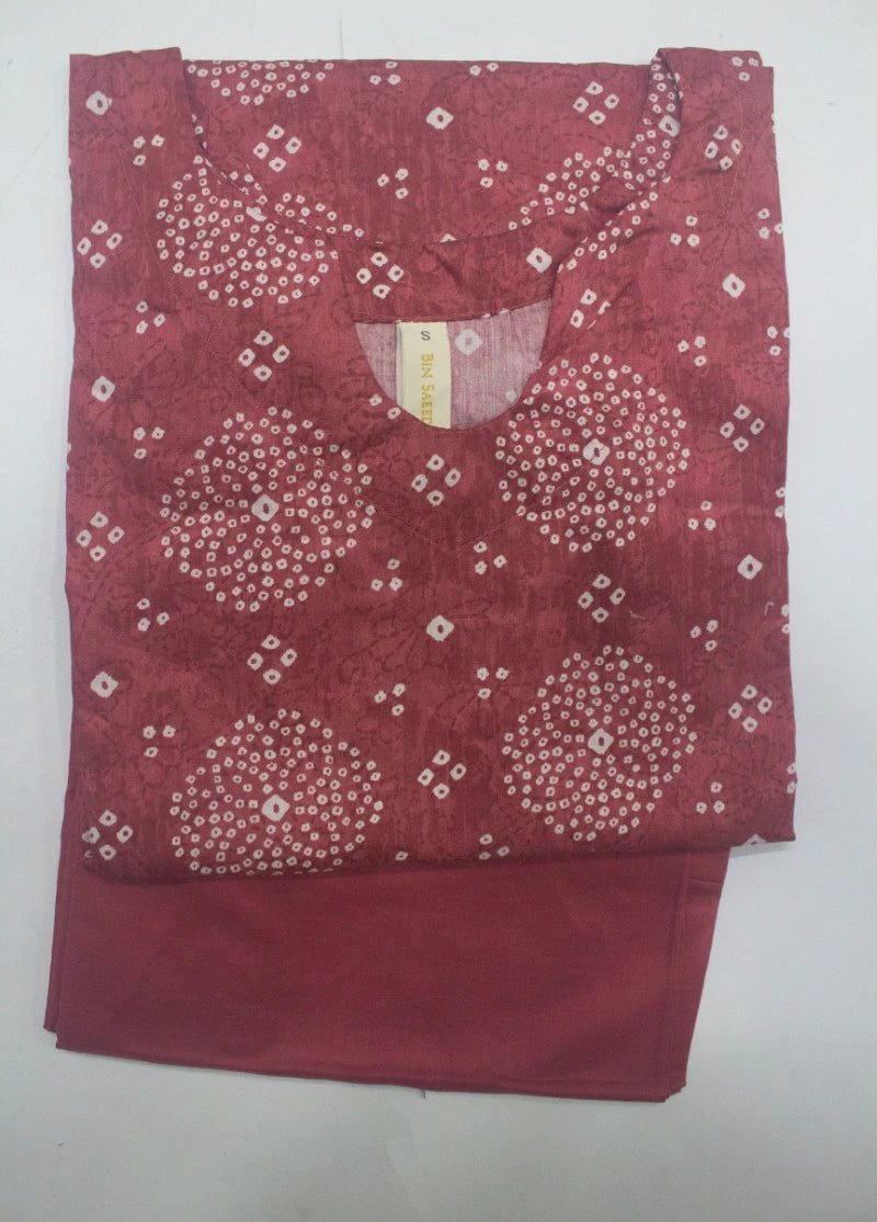 2 Piece Printed Stitched Coral Pink Color Lawn Shirt and Farshi Shalwar