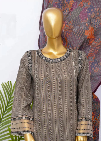 3 Piece Embroidred Stitched MultiColor Cotton Frock with Plazzo & Dupatta