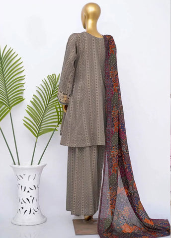 3 Piece Embroidred Stitched MultiColor Cotton Frock with Plazzo & Dupatta