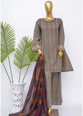 3 Piece Embroidred Stitched MultiColor Cotton Frock with Plazzo & Dupatta
