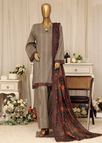 3 Piece Printed Stitched Black & Ivory Color Lawn Shirt with Farshi Shalwar & Dupatta