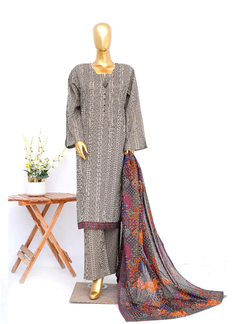 3 Piece Printed Stitched MultiColor Lawn Shirt with Trouser & Dupatta