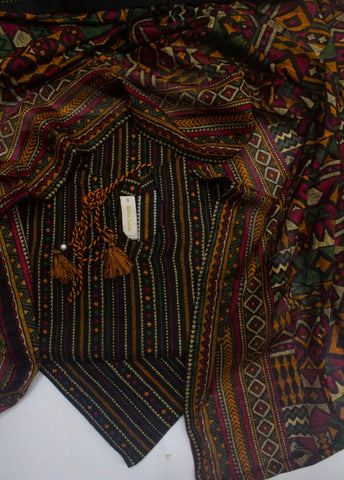 3 Piece Printed Stitched MultiColor Lawn Shirt with Farshi Shalwar & Dupatta