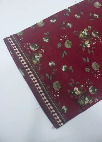 3 Piece Printed Stitched Maroon Color Cotton Shirt with Trouser & Dupatta