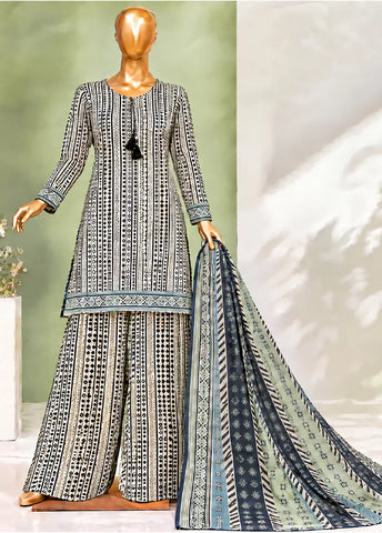 3 Piece Printed Stitched Multi Color Lawn Shirt with Farshi Trouser & Dupatta