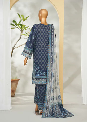 3 Piece Printed Navy Blue Color Lawn Shirt with Trouser & Dupatta