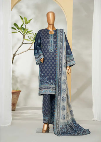 3 Piece Printed Navy Blue Color Lawn Shirt with Trouser & Dupatta