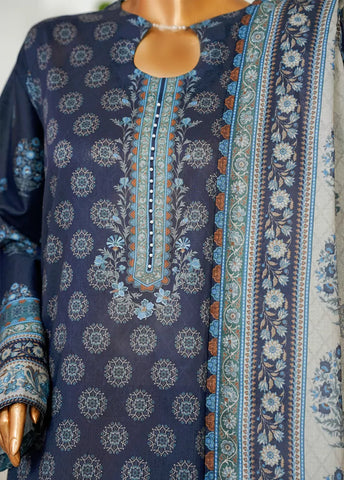 3 Piece Printed Navy Blue Color Lawn Shirt with Trouser & Dupatta